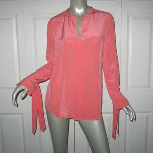 EQUIPMENT FEMME Coral Pink Silk Tie-Sleeve Sayer Blouse Small NWT